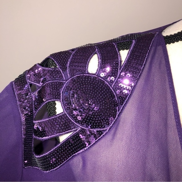 Sheer Purple Open Wrap Cover Purple Sequins Laser Cut Long Sleeve Top Jacket - Picture 2 of 10
